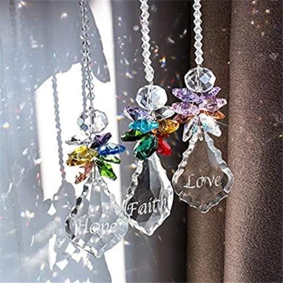 Glass Crystal Rainbow Angel Ornament Chakra Hanging - Picture 1 of 7